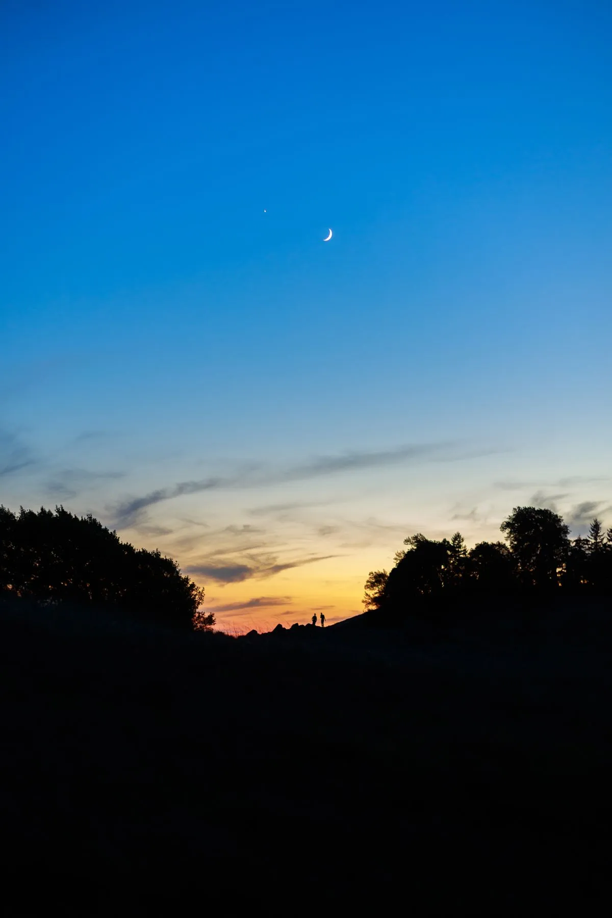 A crescent moon and the planet Venus visible together at twilight